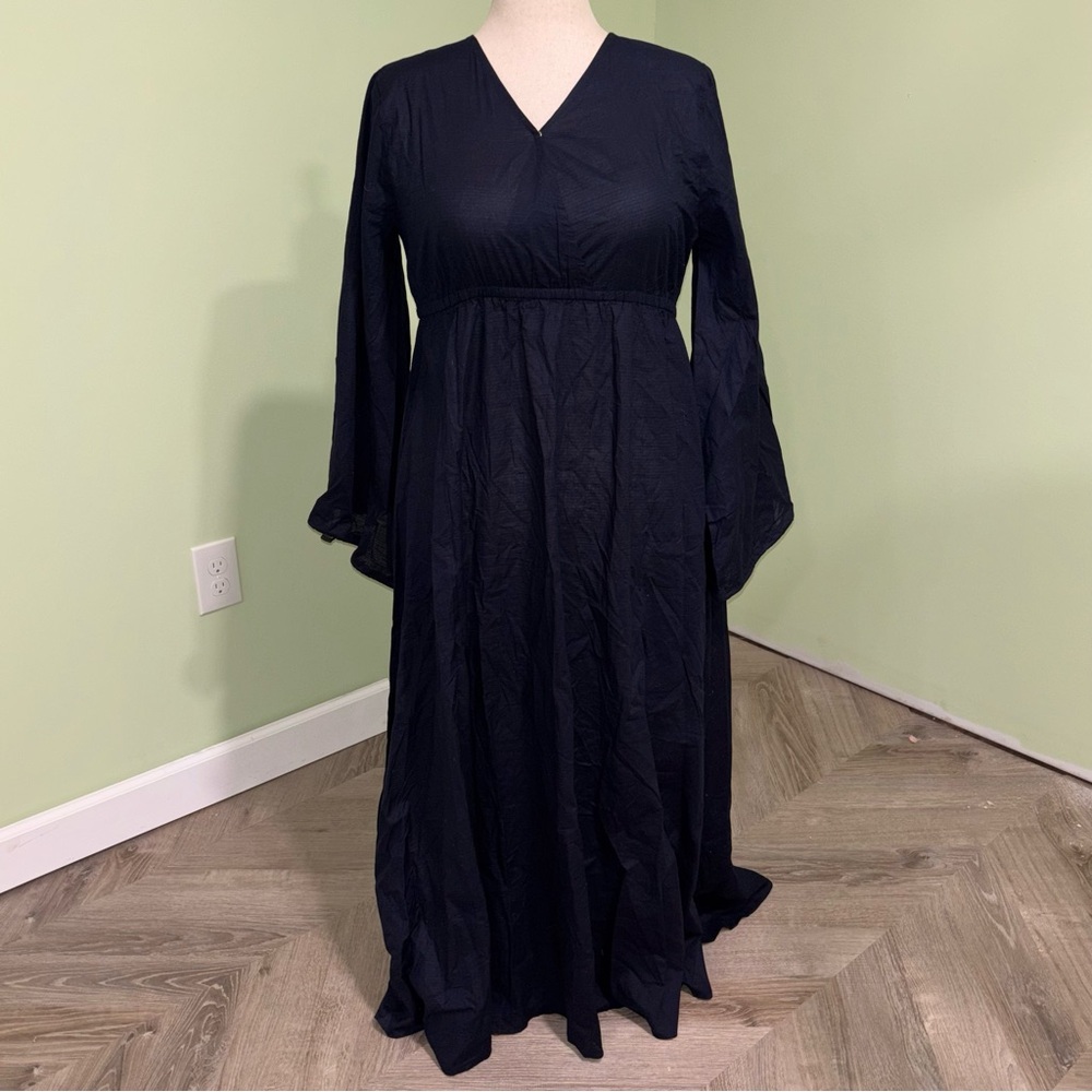 NWT Sowears Navy Kimono Sleeve V-Neck Maxi Dress Boho Minimalist Women’s Size M